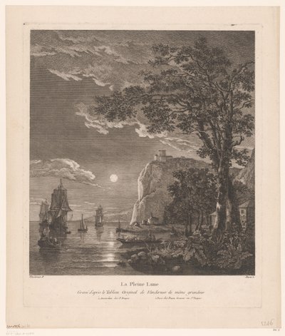 Paesaggio notturno con navi sulla costa da Pierre Jacques Duret