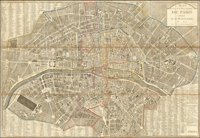 Carta del 1802 - Plan Routier de la Ville et Faubourg de Paris Divise en 12 Comuni da Pierre Jean