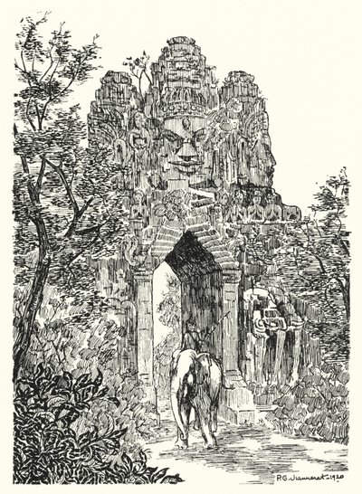 La porta nord di Angkor-Thom (incisione) da Pierre Jeannerat de Beerski