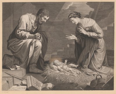 Maria e Giuseppe in adorazione del Bambino Gesù da Pierre Landry