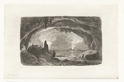 Uomo con barca a remi nelle grotte di Han da Pierre Louis Dubourcq