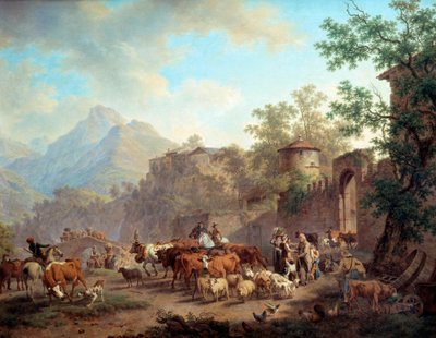Partenza delle mandrie per la montagna (inizio della transumanza) da Pierre Louis de La Rive