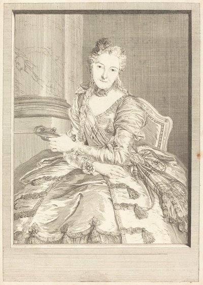 Mme. de M ... in abito da ballo da Pierre Louis de Surugue after Charles Antoine Coypel