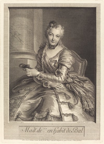 Mme. de M ... in abito da ballo da Pierre Louis de Surugue after Charles Antoine Coypel