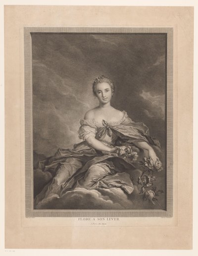 Flora sulle nuvole con fiori in mano da Pierre Maloeuvre