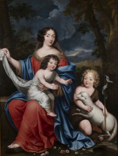 Ritratto di Madame de Maintenon 1635-1719, con i figli naturali di Luigi XIV, XVII secolo da Pierre Mignard
