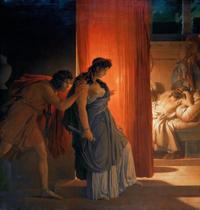 Clitennestra esita prima di uccidere Agamennone addormentato da Pierre Narcisse Guerin