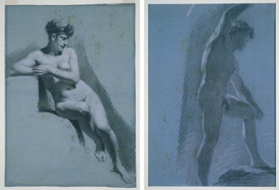 Studio di una donna nuda, seduta e rivolta a destra (recto) Studio di un nudo maschile (verso) da Pierre Paul Prud