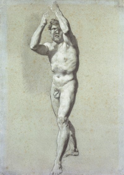 Studio di un uomo, con le braccia alzate sopra la testa, leggermente girato a sinistra da Pierre Paul Prudhon