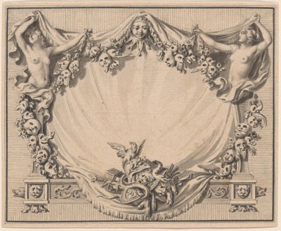Cartiglio con maschere teatrali da Pierre Philippe Choffard