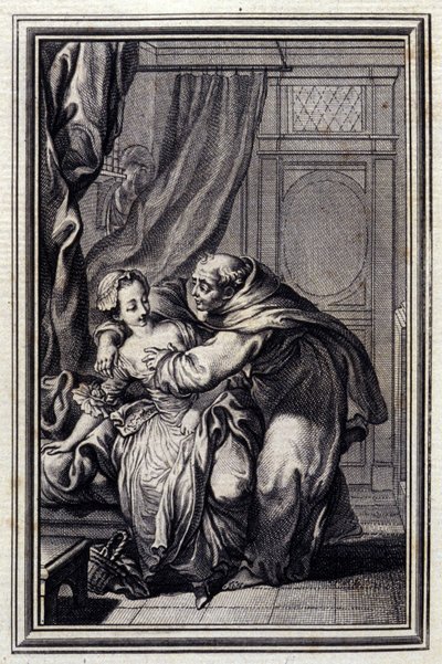 Come viene lo spirito alle ragazze. in "Tales et nouvelles en vers" di Jean La Fontaine. 1776. Illustrazione di P.P. Choffard. da Pierre Philippe Choffard