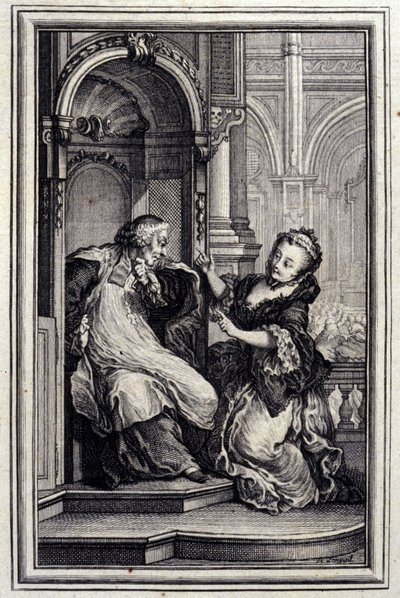 Le Mari confessore - in "Tales et nouvelles en vers" di Jean La Fontaine. 1776. Illustrazione di P.P. Choffard da Pierre Philippe Choffard