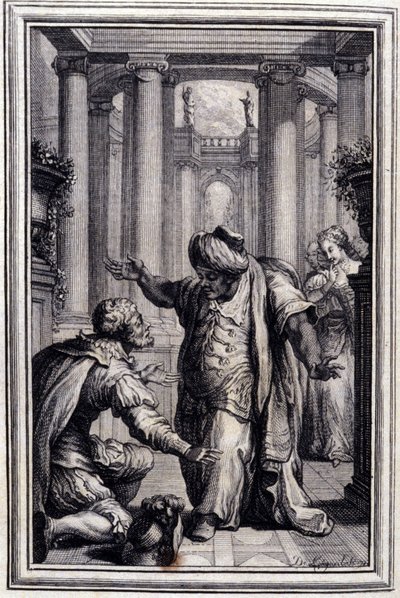 Il piccolo cane che scuote denaro e pietre - in "Racconti e novelle in versi" di Jean La Fontaine. 1776. Illustrazione di P.P. Choffard. da Pierre Philippe Choffard