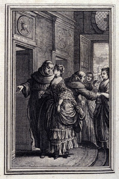 Les Freres de Catalunya - in "Contes et nouvelles en vers" di Jean La Fontaine. 1776. Illustrazione di P.P. Choffard. da Pierre Philippe Choffard