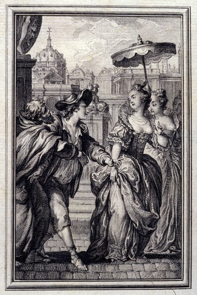 Les Oies du Père Philippe - in "Tales et nouvelles en vers" di Jean La Fontaine. 1776. Illustrazione di P.P. Choffard. da Pierre Philippe Choffard
