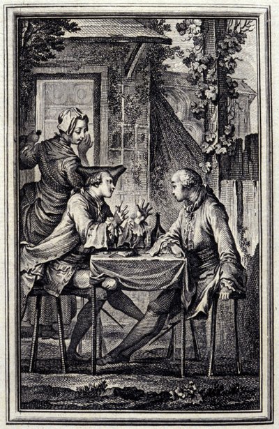 Il riparatore di orecchini o il riparatore di cozze. In "Contes et nouvelles en vers" di Jean de La Fontaine, Amsterdam 1776. illustrato da P.P. Choffard. da Pierre Philippe Choffard