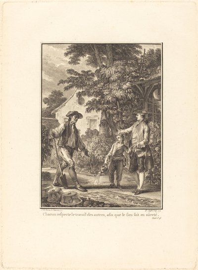 Ognuno Rispetta il Lavoro degli Altri, Affinché il Seno sia al Sicuro da Pierre Philippe Choffard after Jean Michel Moreau