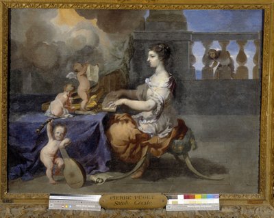 Santa Cecilia suona il clavicembalo per convertire suo marito al cattolicesimo. Santa Cecilia è la patrona dei musicisti da Pierre Puget