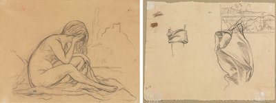 Studio di un nudo femminile (recto); Studi di drappeggio e studio di un paesaggio (verso) da Pierre Puvis de Chavannes