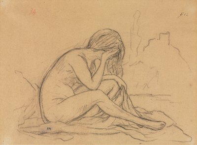 Studio di un nudo femminile ...recto, Studi di drappeggio e studio di un paesaggio verso, 1800s da Pierre Puvis de Chavannes