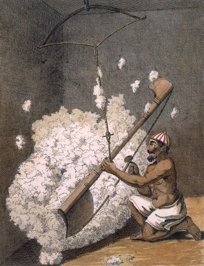 Cardatura del cotone, 1782 da Pierre Sonnerat
