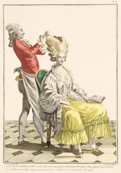 Una giovane donna in peignoir con il suo parrucchiere, tavola 31 da 