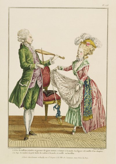 Un gentiluomo che suona il violino mentre una signora balla, inciso da J. Pelicier, c.1780-90 da Pierre Thomas Le Clerc