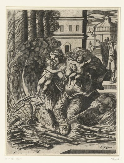 La moglie di Asdrubale si getta nel tempio in fiamme da Pierre Woeiriot (II)
