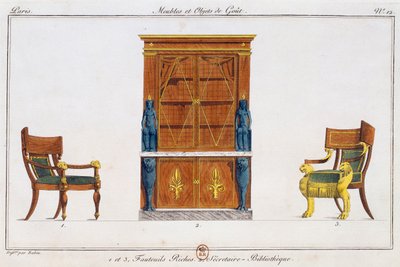 Poltrone e scrivania della biblioteca, tavola 12, illustrazione da Collection de meubles et objects de gout da Pierre de La Mesangere
