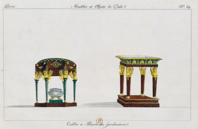 Tavoli per fiori o supporti per fiori, tavola 84, illustrazione da Collection de meubles et objets de goût da Pierre de La Mesangere