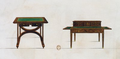 Tavolo da scrittura e scrittoio, tavola 436, illustrazione da Collection de meubles et objects de gout da Pierre de La Mesangere