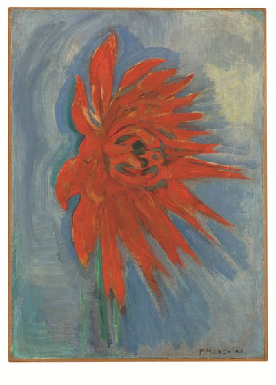 Crisantemo rosso su sfondo blu, 1909-10 circa (olio su tela) da Piet Mondrian