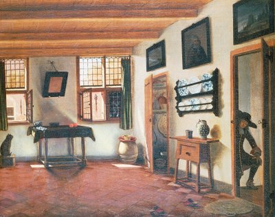 Interno di una casa olandese, ca 1670, dipinto di Pieter Janssens Elinga (1623-1683) da Pieter Janssens