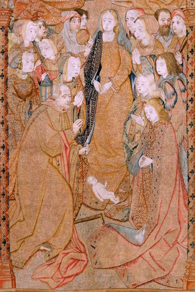 Arazzo fiammingo. Serie Trionfi della Madre o Paños de Oro. Nascita di Cristo. Terzo arazzo della serie. Modello Colin de Cooter (?). Manifattura Pieter van Aelst (o van Edingen), Bruxelles. Ca 1500-1502. Tessuto Oro, argento, seta e lana. da Pieter (attr. to) Coecke van Aelst