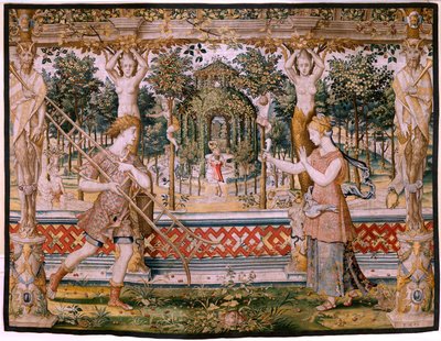 Serie Vertumno e Pomona; Vertumno trasformato in giardiniere (quinto arazzo della serie) da Pieter (circle of) Coecke van Aelst