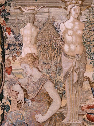 Serie Vertumno e Pomona. Vertumno trasformato in una vecchia. Sesto arazzo della serie. Modello Circolo di Pieter Coecke van Aelst. Manifattura Wilhelm Pannemaker, Bruxelles. Ca 1545-1550 da Pieter (circle of) Coecke van Aelst