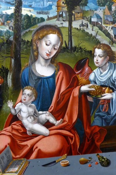 Maria, il bambino Gesù e un angelo (dettaglio) da Pieter (studio of) Coecke van Aelst