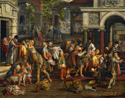 Azioni cristiane di misericordia (Matteo 25:35-36) da Pieter Aertsen