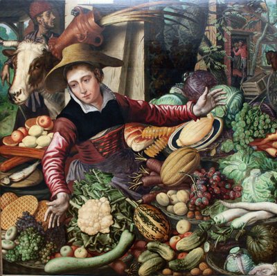 Tedesco: Marktfrau am Gemüsestand Donna di mercato presso un banco di verdure da Pieter Aertsen