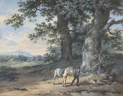 Un contadino che guida il suo cavallo ai margini di un bosco, fine XVIII-metà XIX secolo da Pieter Barbiers