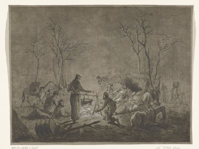 Bivacco di cosacchi vicino al fuoco durante l