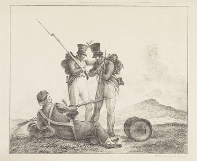 Tre soldati sul campo di battaglia da Pieter Bartholomeusz. Barbiers