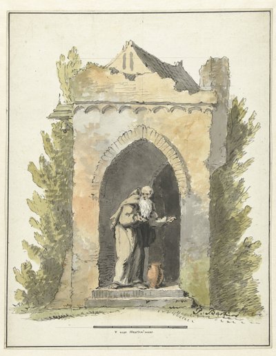 Eremita davanti a una cappella di pietra da Pieter Bartholomeusz. Barbiers