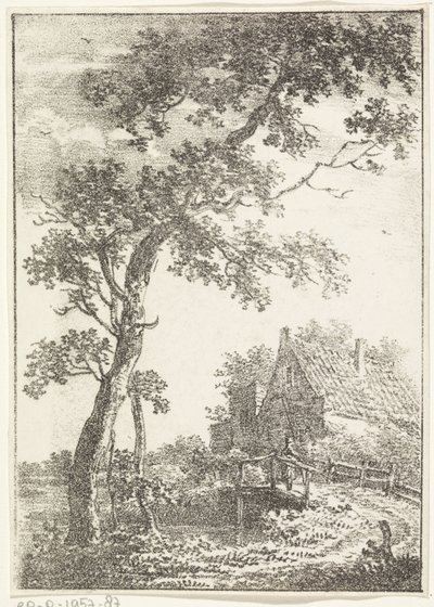 Paesaggio con albero, ponte e casa da Pieter Bartholomeusz. Barbiers