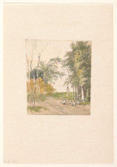 Paesaggio con galline lungo la strada da Pieter Bartholomeusz. Barbiers