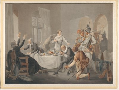 P.D. Hasselaer si fa conoscere, quando gli spagnoli volevano catturare suo fratello Claes Dirkz. al suo posto. da Pieter Bartholomeusz. Barbiers