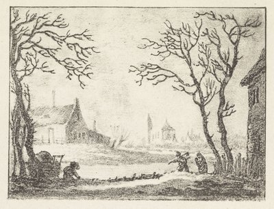 Paesaggio invernale con case e figure da Pieter Bartholomeusz. Barbiers