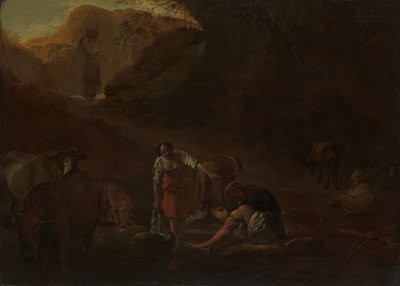 Un pastore e lavandaie a una sorgente da Pieter Bodding van Laer