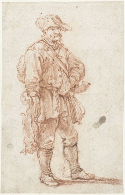 Cacciatore in piedi con due lepri morte da Pieter Bout