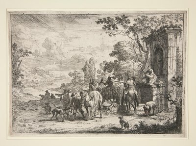 Il cacciatore che riposa vicino alla fontana di Nettuno da Pieter Bout